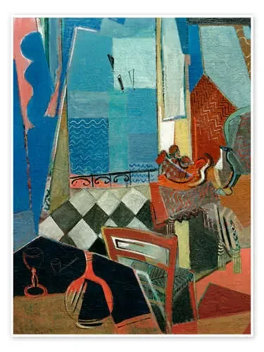 Vista de la ventana con la tubería, vidrio y suelo de baldosas de Oskar Moll akg-images