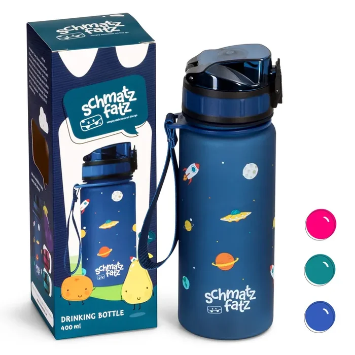 Wakaba cantimplora botella deportiva | 400 ml | apta para niños | a prueba de fugas | con tapa de fruta | altura: 19,5 cm | diámetro: 6,5 cm | con correa de transporte | plástico | sin BPA 400 ml | Navy Space Subito Disponibile