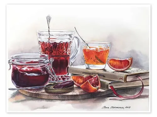 Watercolor still life with Jam jars de Maria Mishkareva