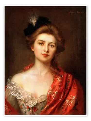 Woman in a red embroidered shawl de Albert Lynch Master Collection