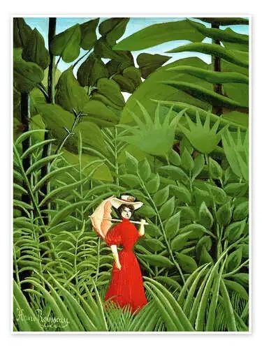 Woman in red in forest de Henri Rousseau Bridgeman Images