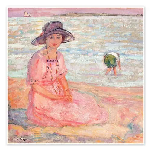 Woman in the Pink Dress by the Sea de Henri Lebasque Bridgeman Images