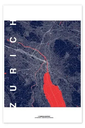 Zurich Map Midnight City de campus graphics
